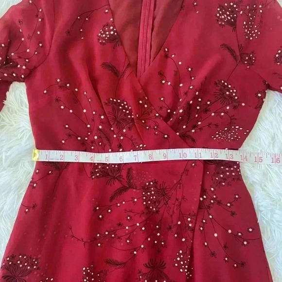 Madewell Red Wrap Floral Print Crepe Mini Dress sz 0 - Picture 12 of 12
